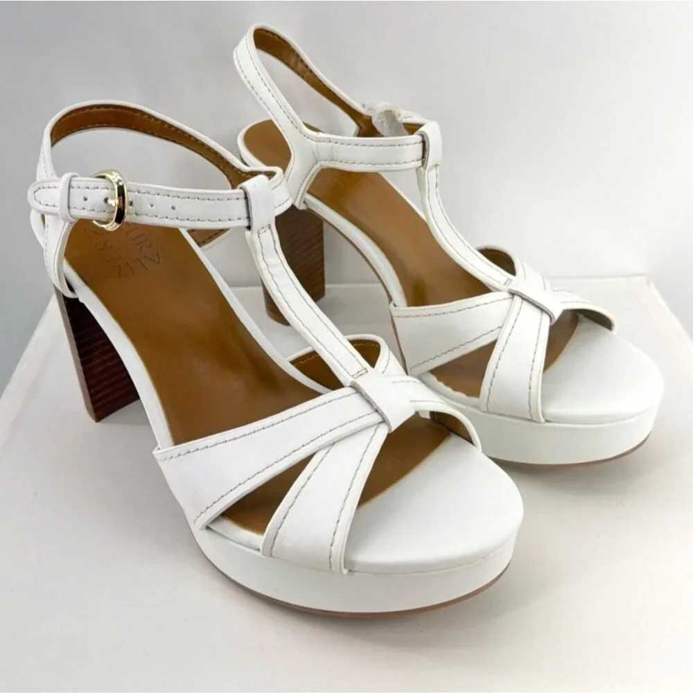 Naturalizer Marnie White Platforms Ankle Strap Heel Sandals Size Women 8 Wide